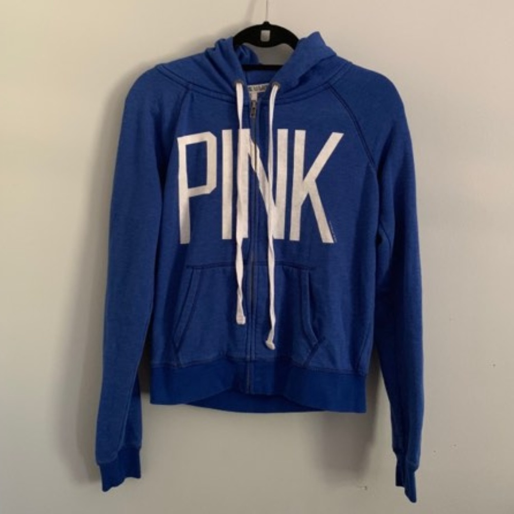Blue PINK Victoria's Secret Zip Up Hoodie